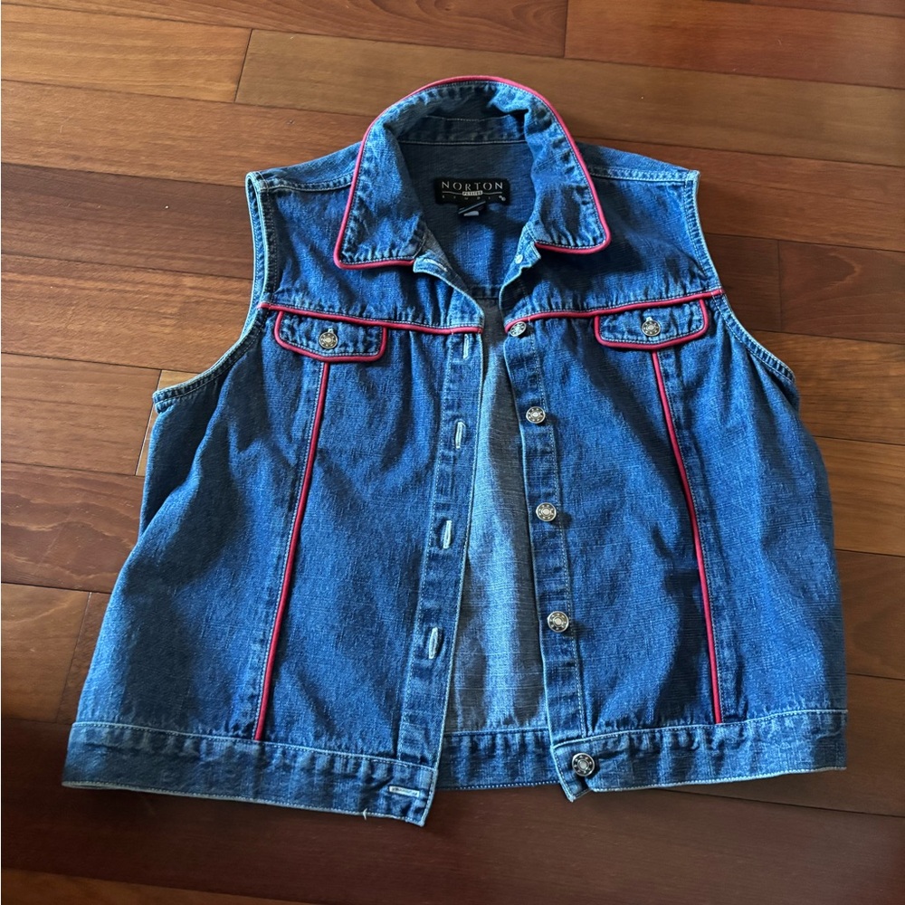 Norton Studio Denim Vest with Red Trim